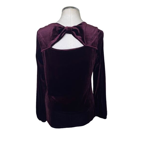 Adrianna Papell Burgundy Velour Long Sleeve Bow Cut Out Back Blouse Size Medium - Picture 3 of 8